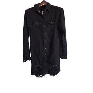 Highway Jeans Women's Black Distressed Collared With Pockets Tunic Top Size S